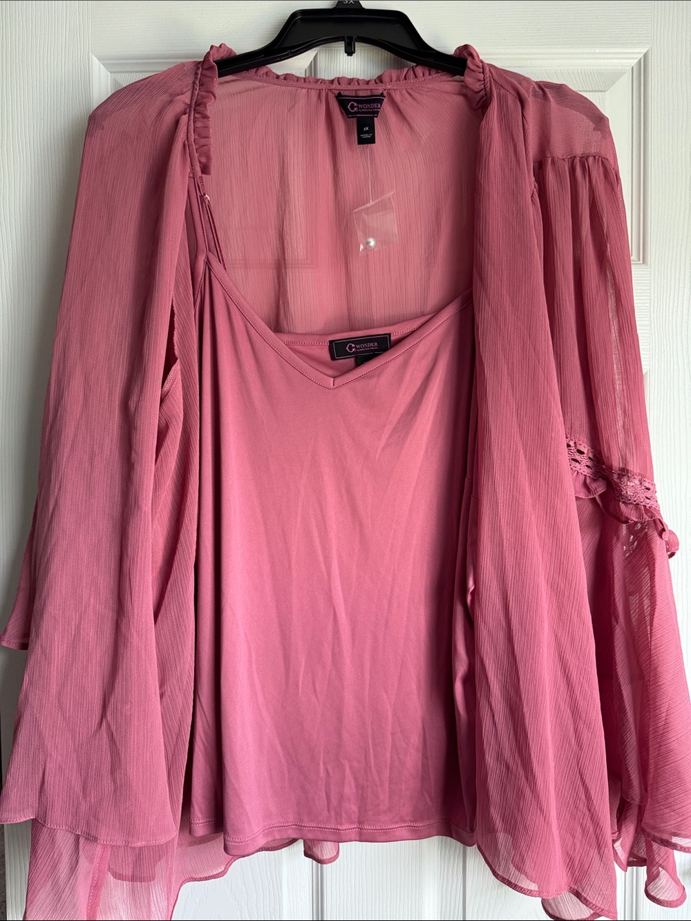Pink Ruffle Bell-Sleeve Button Blouse - Picture 3 of 3